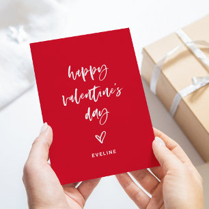 Cartes Pour Fêtes Annuelles Rouge et blanc   Script Décontracté et coeur Valen