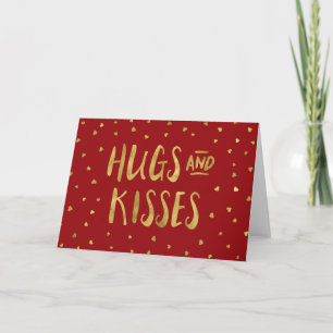 Cartes Pour Fêtes Annuelles Rouge et Faux Gold Hugs & Baisers Coeurs Valentine
