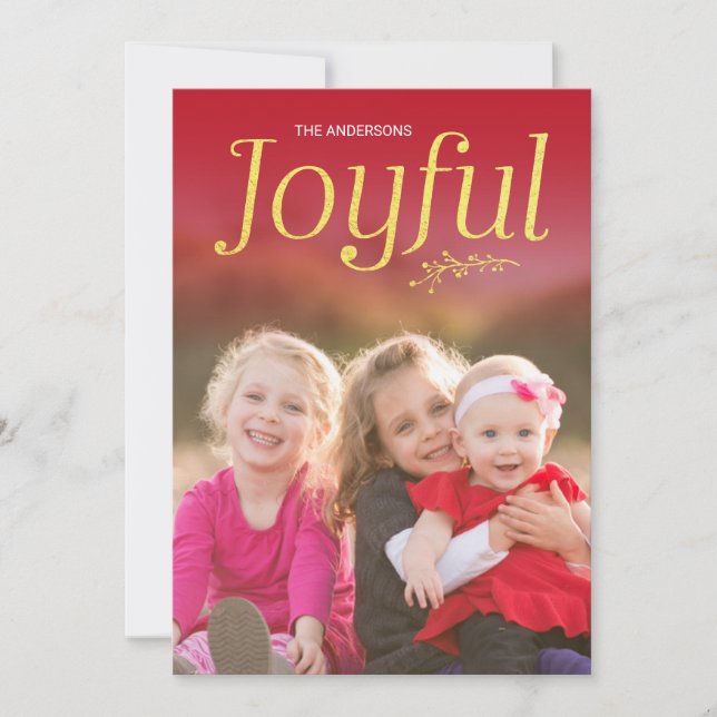 Cartes Pour Fêtes Annuelles Rouge et Faux Gold Joyeuse photo de vacances (Devant)