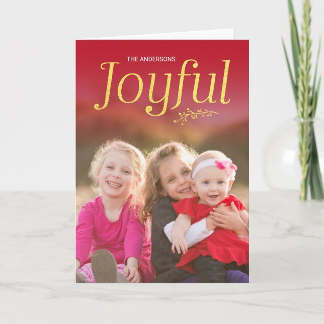 Cartes Pour Fêtes Annuelles Rouge et Faux Gold Joyeuse photo de vacances (Devant)