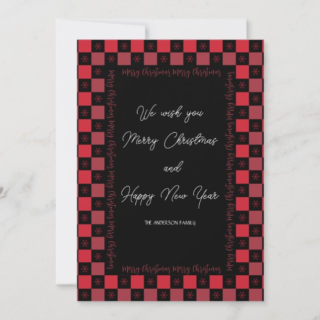 Cartes Pour Fêtes Annuelles Rouge et noir Buffalo plaqué rustique pays Noël (Devant)