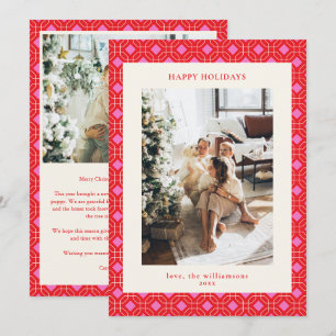 Cartes Pour Fêtes Annuelles Rouge et Rose Photo Lettre Géométrique Noël
