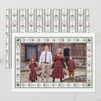 Cartes Pour Fêtes Annuelles Rouge et Vert Poinsettia Block Print Noël