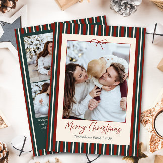Cartes Pour Fêtes Annuelles Rouge et Vert rayé Noël 4 Photo Fêtes