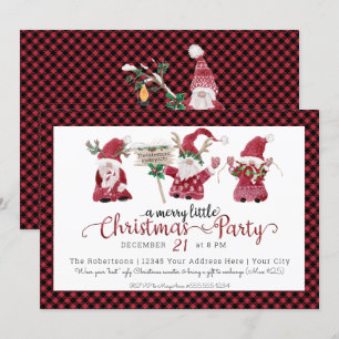 Cartes Pour Fêtes Annuelles Rouge Gnomes Aquarelle Joyeux Petite fête de Noël