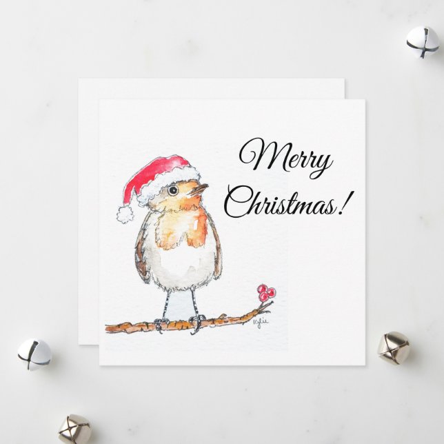 Cartes Pour Fêtes Annuelles Rouge-gorge de Noël (Devant/Arrière en situation)