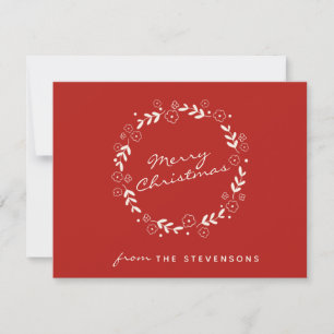Cartes Pour Fêtes Annuelles Rouge Joyeux Noël Floral Wreath Simple Personnalis