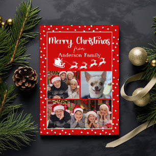 Cartes Pour Fêtes Annuelles Rouge Joyeux Noël Lumières Trois photos Collage