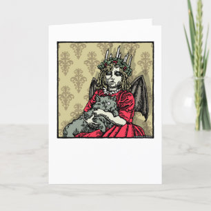 Cartes Pour Fêtes Annuelles Rouge Lucia et Chat - Intérieur Vide Pop Goth