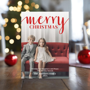 Cartes Pour Fêtes Annuelles Rouge Merry Calligraphie - vertical Photo blanc ty