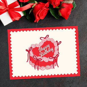 Cartes Pour Fêtes Annuelles Rouge mignon gâteau d'anniversaire arc coeur