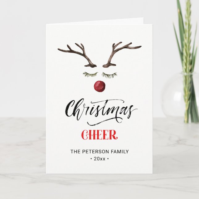 Cartes Pour Fêtes Annuelles Rouge moderne Élégant Script Noël ÉLEVEUR Rindeer (Devant)