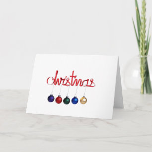 Cartes Pour Fêtes Annuelles Rouge moderne Ribbon bleu vert or boules