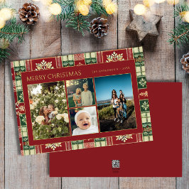 Cartes Pour Fêtes Annuelles Rouge Noël Floral Plaid Family 4 Photo Collage