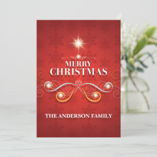Cartes Pour Fêtes Annuelles Rouge or Noël famille souhaite élégant arbre chic