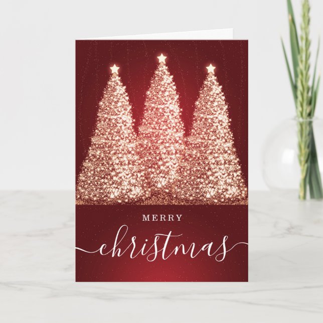 Cartes Pour Fêtes Annuelles Rouge Pas de photo Noël Parties scintillant Arbres (Devant)