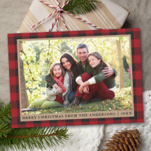 Rouge Plaid Joyeux Noël Kraft Photo de famille