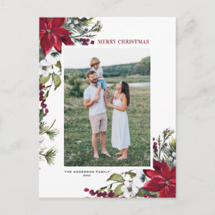 Cartes Pour Fêtes Annuelles Rouge Poinsettia Botanique Joyeux Noël Photo