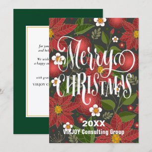 Cartes Pour Fêtes Annuelles Rouge Poinsettia Floral Élégant Script Entreprise