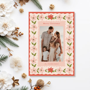 Cartes Pour Fêtes Annuelles Rouge Poinsettia rose Floral 2 Photo Noël