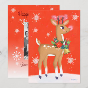 Cartes Pour Fêtes Annuelles Rouge rétro Rudolph Reindeer