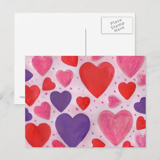 Cartes Pour Fêtes Annuelles Rouge rose et violet Valentines Jour Coeurs Design (Devant / Derrière)