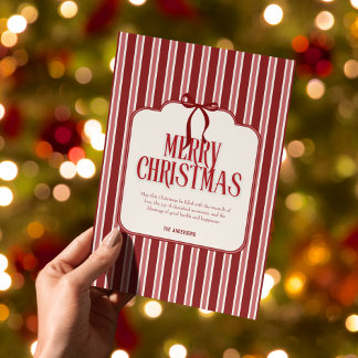 Cartes Pour Fêtes Annuelles Rouge Rose Ruban Rayures Joyeux Noël Vacances