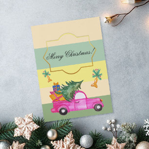 Cartes Pour Fêtes Annuelles Rouge rose Tronc de Noël Aquarelle Art