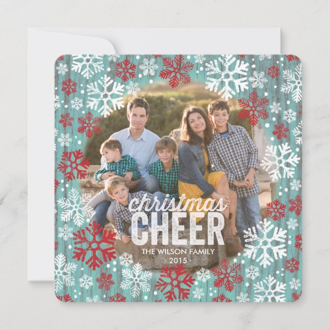 Cartes Pour Fêtes Annuelles Rouge rustique et blanc Snowflakes Photo (Devant)