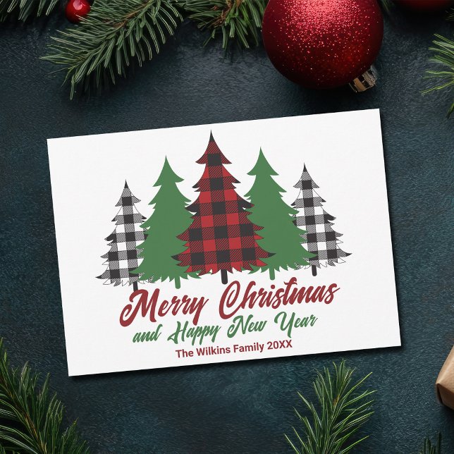Cartes Pour Fêtes Annuelles Rouge rustique Joyeux Noël Joyeux Nouvel An (Créateur téléchargé)