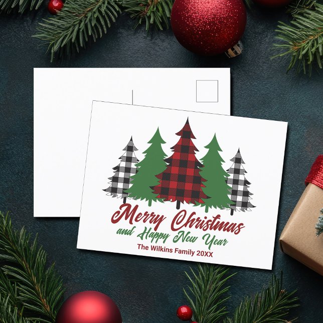 Cartes Pour Fêtes Annuelles Rouge rustique Joyeux Noël Joyeux Nouvel An (Créateur téléchargé)