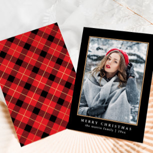 Cartes Pour Fêtes Annuelles Rouge rustique Plaid avec Faux Gold Photo Noël