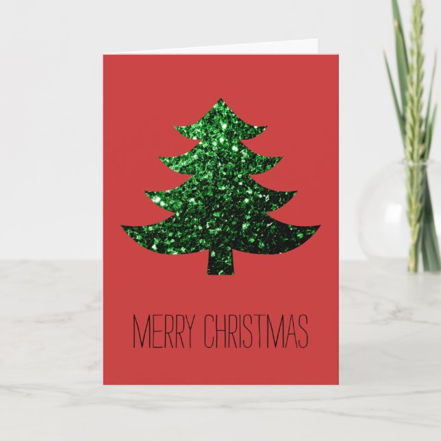 Cartes Pour Fêtes Annuelles Rouge scintillant d'étincelle de vert d'arbre de (Devant)