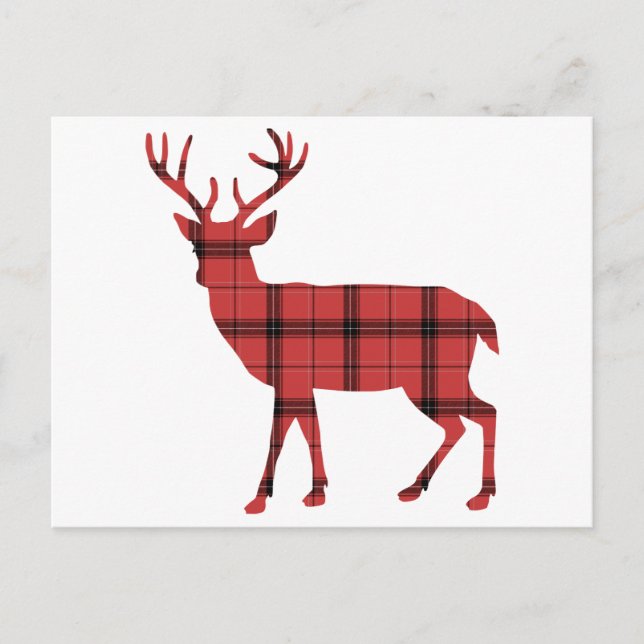Cartes Pour Fêtes Annuelles Rouge Tartan Motif Noël Noël Cerf (Devant)