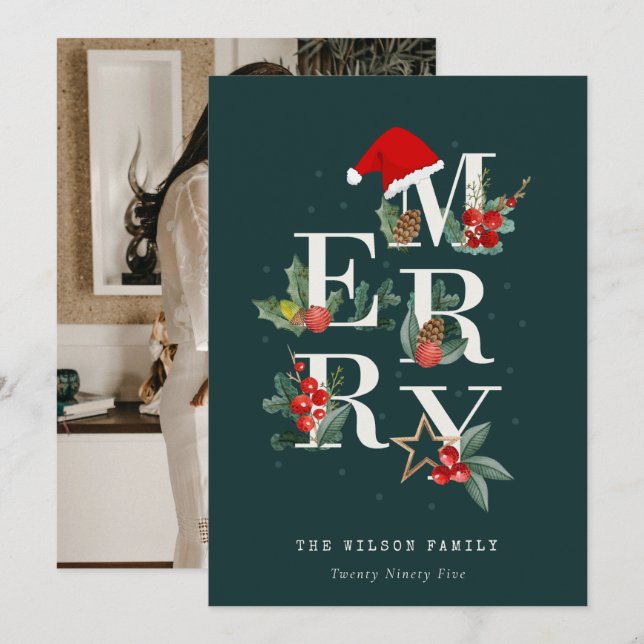 Cartes Pour Fêtes Annuelles Rouge Vert blanc Joyeux Noël Folio Photo (Devant / Derrière)