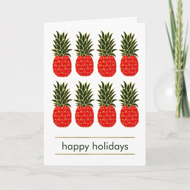 Cartes Pour Fêtes Annuelles Rouge Vert et Or Ananas Tropical Noël (Devant)