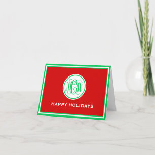 Cartes Pour Fêtes Annuelles Rouge Vert foncé encadré Vin de Preppy Monogramme 