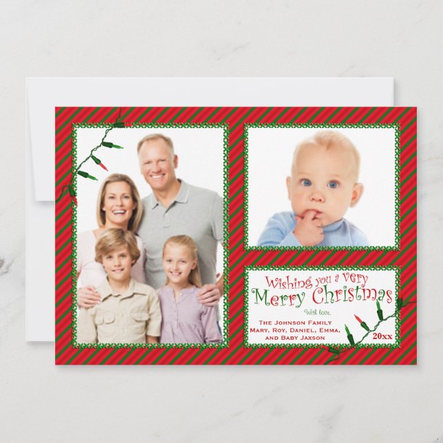 Cartes Pour Fêtes Annuelles Rouge, Vert, Grandes Blances, Lights Christmas Car (Devant)