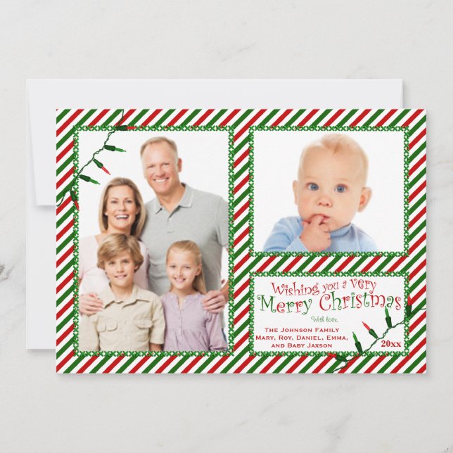 Cartes Pour Fêtes Annuelles Rouge, Vert, Grandes Blances, Lights Christmas Car (Devant)