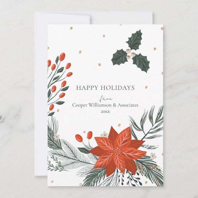 Cartes Pour Fêtes Annuelles Rouge vert Poinsettia Floral Simple Business (Devant)