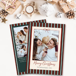 Cartes Pour Fêtes Annuelles Rouge & Vert rayé Noël 5 Photo de famille