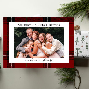 Cartes Pour Fêtes Annuelles Rouge Vichy Noël Photo Horizontale Personnalisée 