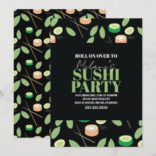 Cartes Pour Fêtes Annuelles Rouleaux de fête de sushi noir moderne Nom d'anniv