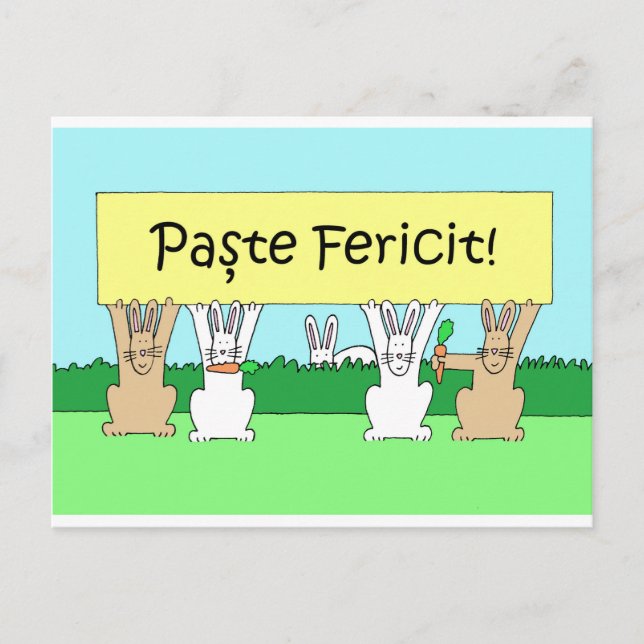 Cartes Pour Fêtes Annuelles Roumanie Joyeux lapins de dessin de Pâques (Devant)