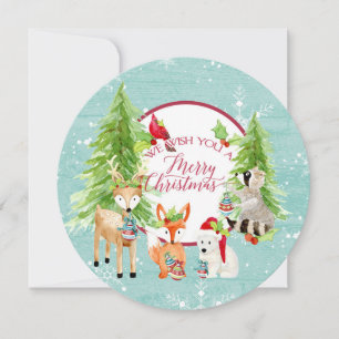 Cartes Pour Fêtes Annuelles Round w Photo Woodland Forest Joyeux Noël Bois