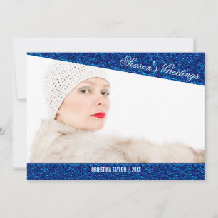 Cartes Pour Fêtes Annuelles Royal Blue Parties scintillant Look Holiday Photo