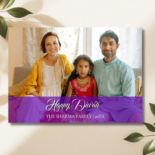 Cartes Pour Fêtes Annuelles Royal Violet Élégant Photo Joyeux Diwali