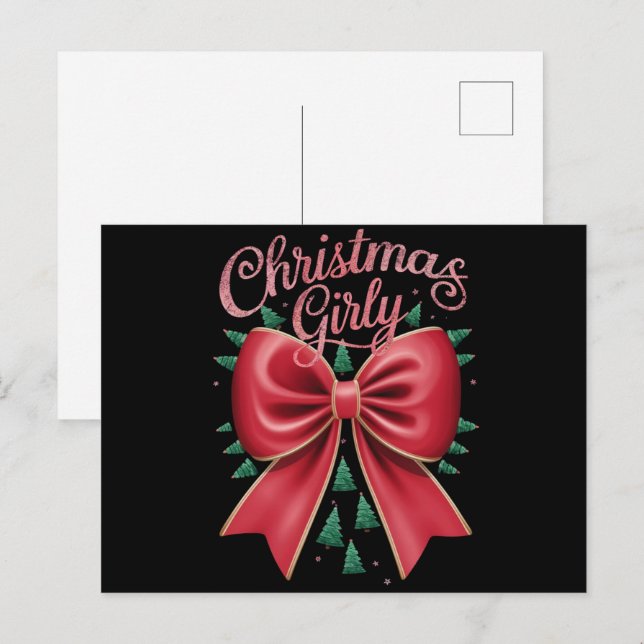 Cartes Pour Fêtes Annuelles Ruban d'arbre de Noël Girly Esthétique Vacances Xm (Devant / Derrière)
