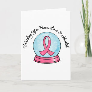 Cartes Pour Fêtes Annuelles Ruban de cancer du sein Joyeux Noël Snowglobe