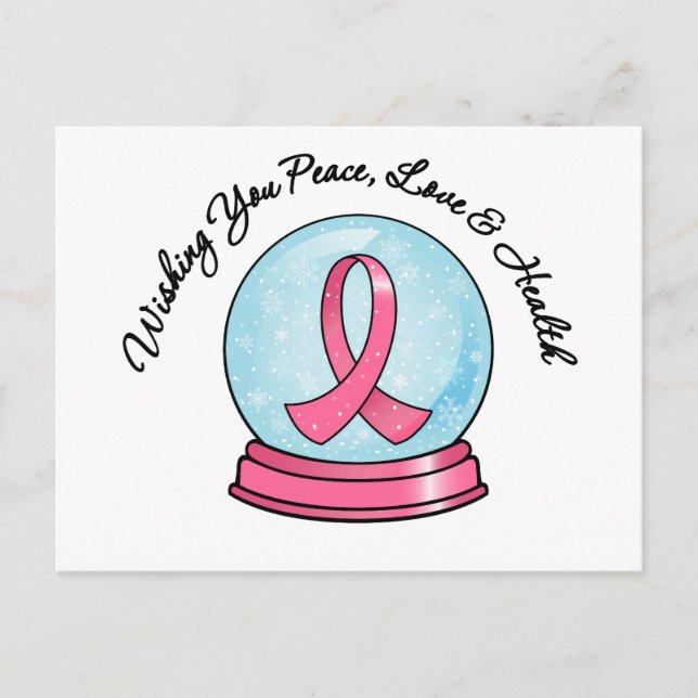 Cartes Pour Fêtes Annuelles Ruban de cancer du sein Joyeux Noël Snowglobe (Devant)